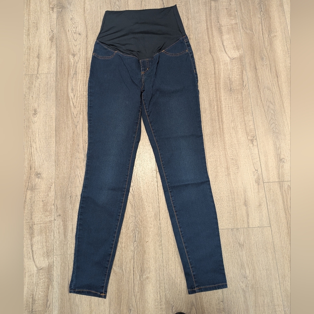 Makers Dark Blue Maternity Jeans with Black Support Panel - Women's